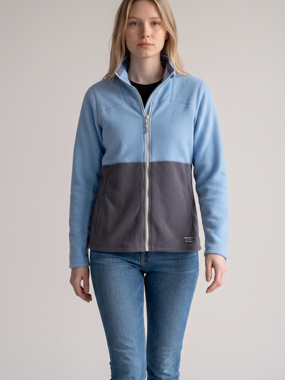 L.L. Bean Light Blue and Gray Two-Tone Full-Zip Fleece Jacket